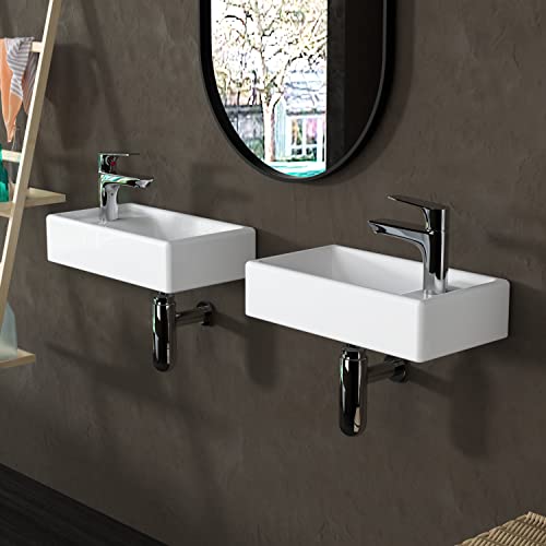 Lifezcime 16-Inch Corner Wall Hung Bathroom Sink Rectangle Ceramic Wash Basin Small Bathroom Vessel Sink White (Right Hand) #TOP5