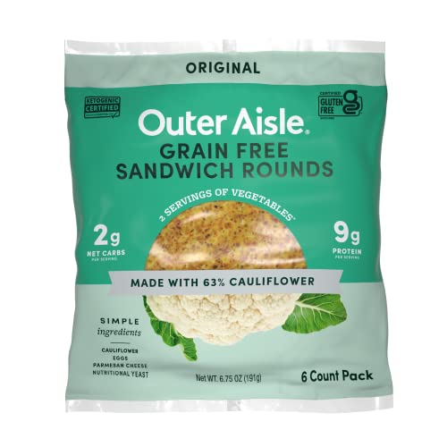 Outer Aisle Cauliflower Bread | Keto, Gluten-Free, Low Carb Cauliflower 'Original' Sandwich Breads | 5 Pack | 30 Thins | Original