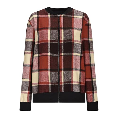 Plaid Bomber Jacket Women Zip Up Barn Jackets Lightweight Long Sleeve Shacket with Pockets Casual Fall Outfits 20254
