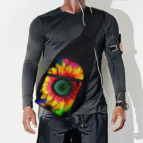 Mochila pequeña Rainbow Sunflower blanca tipo sling miniatura 7