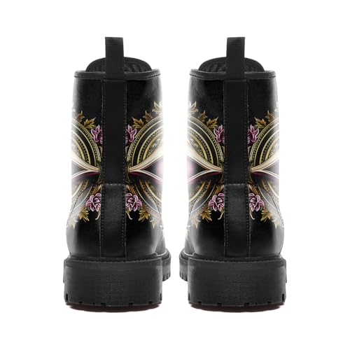 Men's Combat Ankle Boots Skull Rock Lace-Up Motorcycle Booties Goth Water Resistant Leather Work Boot for Women4