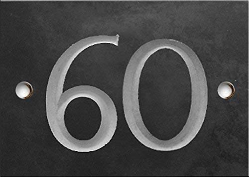 Engraved Slate House Number – Deep V-Cut, Natural Stone, Black Slate, Premium House Sign, Hand Engraved - Number 60