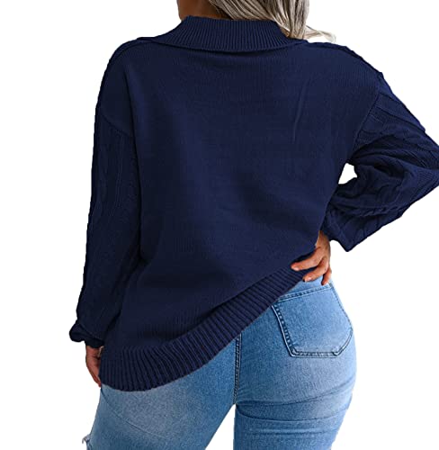 Image of Plus Size Sweaters for Women Polo V Neck Chunky Cable Knit Pullovers 1X-5X