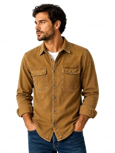 Image of Men's Slim Fit Western Denim Shirt with Dual Chest Pockets - Long Sleeve Button-Down Casual | Smart Casual Fashion Wear |Durable Tich snap Buttons.