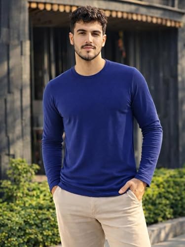 Image of Men's Regular Fit Plain Full Sleeve T- Shirt, Spun Cotton Fabric, Soft and Comfortable Casual Everyday Wear (Pack of 3) (Size Range S to 2XL)