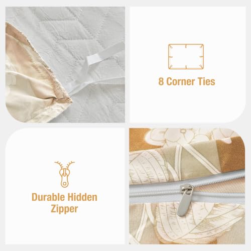 Image of Lekesky Orange Floral Duvet Cover King Size, Stripes Comforter Cover King Size Floral Printed Duvet Set, 3 Pieces Soft Microfiber Bedding Set with Zipper & 7 Ties (King, 104 inchx90 inch)