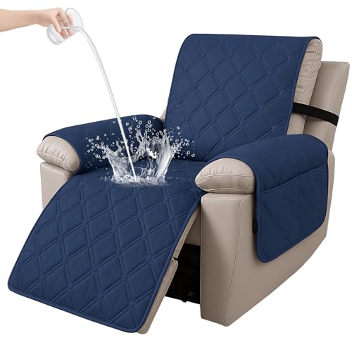 Ystyle Copripoltrona 1 Posto Relax Reclinabile, 100% Impermeabile Copri Poltrona con Braccioli, Copripoltrone con Fascia Elastica, Copridivano Reclinabile, Blu Scuro