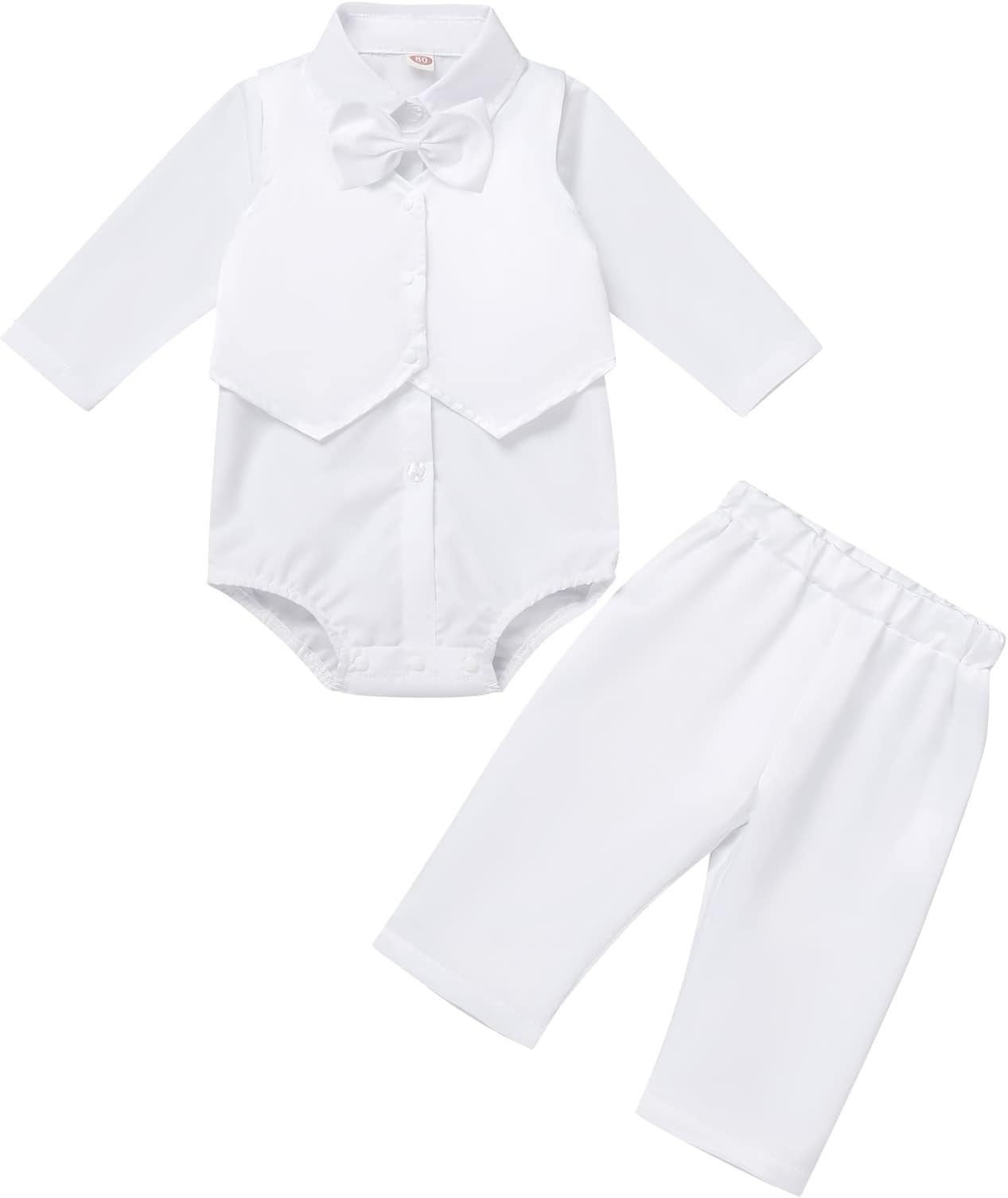 IBTOM CASTLEBaby Boy Formal Suit, Jumpsuit Overall Romper & Vest & Bowtie Wedding Tuxedo Gentleman Birthday Clothes Set
