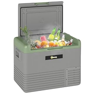 Outsunny 40L Car Refrigerator, Portable Compressor Car Fridge Freezer, Electric Cooler Box with 12/24V DC and 110-240V AC for Camping, Driving, Picnic, Down to -20℃, Light Green and Grey