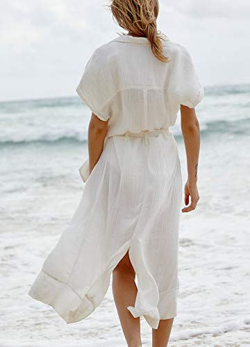 Saída de praia feminina Wander Agio, vestido casual, cardigã longo com botões, Big Button Rope White