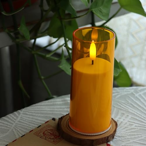 Image of CANDLE CHOICE Indoor Outdoor Flameless Candles with Timer Waterproof Realistic Flickering Battery Operated Pillar LED Lights with Acrylic Shell Wedding Party Christmas Decorations 6 Pack 2 inchx5 inch Gold