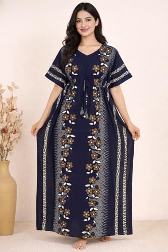Image of Bahumaan Pure Cotton Kaftan Nighty for Women | Kaftan Maxi for Women | Kaftan Night Gowns for Women | Cotton Nighty for Women Stylish |