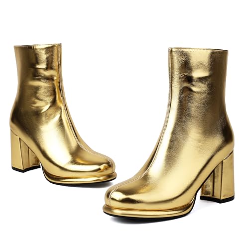 BEAUPAS Women's Platform Gogo Boots Ankle Boots High Heel Booties Chunky Block Heeled Round Toe Side Zipper Goth Short Boots Dress Shoes2