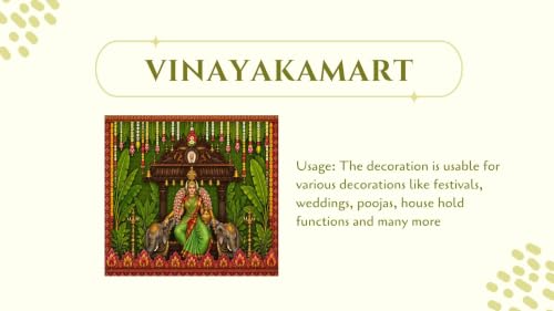 Image of Lakshmi Devi Backdrop Cloth for Decoration | Goddess Lakshmi Devi Blessing with Elephants, Bells on Coconut Leaves Background Decoration Cloth 8x8 feet | varalakshmi Pooja Backdrop