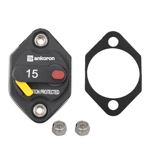 Ankoron E5 Circuit Breaker 12V 24V 32V Manual Reset Panel Mount Ip66 Waterproof Surface Mount Design 15A 50A SAE J1171 Ignition Protected for Marine Rv Automotive 15A