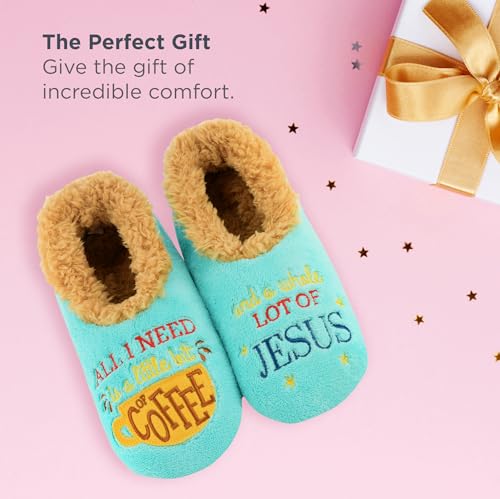 Image of Snoozies Coffee Slipper Socks for Women Cute Gifts and Fun House Slippers with Soft Sherpa Lining and Grips