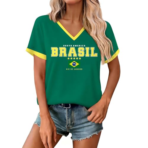 Tee Shirt Femme Brésil Coupe du Monde 2026 Argentine Maillot de Football Col V Manches Courtes...