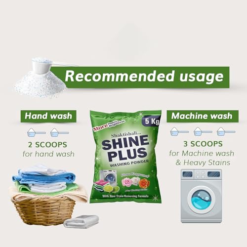 Image of Shine Plus Detergent Powder 10kg, Washing Powder With Lemon & Bleach To Remove Tough Stains on Clothes & Dissolves Easily | Suitable for all Washing Machines & Bucket Wash,(2 X 5Kg)