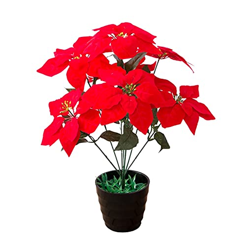 Fleurs artificielles en pot Feng Shui avec 7 têtes rouges pour maison