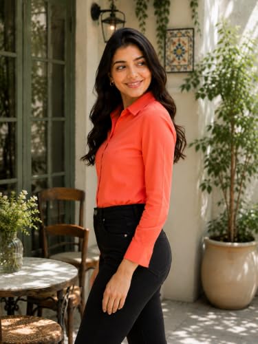 Image of FUNDAY FASHION Women Solid Regular Fit V Collered Casual Shirt