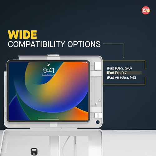 Image of Dual Kiosk Stand - CTA Security Stand with Locking Case, Cable, Stylus, and Tether for iPad Gen. 5-6, Air 1-2, and Pro 9.7 inch - White (PAD-ASKW)