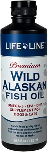 Life Line Pet Nutrition Wild Alaskan Fish Oil Omega-3 Supplement for Skin & Coat Supports Brain, Eye & Heart Health in Dogs & Cats, 16.5oz
