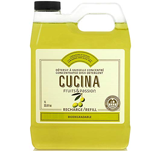 Fruits and Passion Cucina Purifying Dish Detergent, One Liter Refill, Coriander and Olive