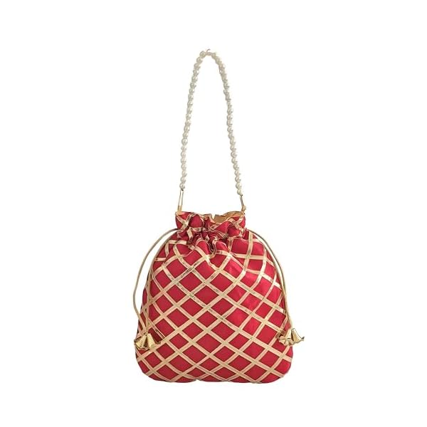DUCHESS Women's Gota Patti Maroon Potli Bag Purse with Pearl Handle (Pack of 10) - Image 6