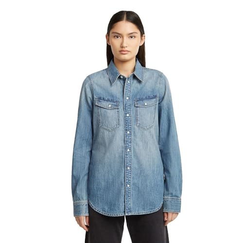 G-Star Slim Western Shirt Ls Wmn Camiseta, Azul Antique Faded Thames D27714-D539-G924 , M Mujeres G-Star Slim Western Shirt Ls Wmn Camiseta, Azul Antique Faded Thames D27714-D539-G924 , M Mujeres