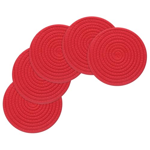 uxcell 8 Inches Trivets for Hot Dishes, Heat Resistant Red Trivets for Hot Pots and Pans, 5 Pcs Cotton Hot Pads Coasters Mat for Countertops, Cooking