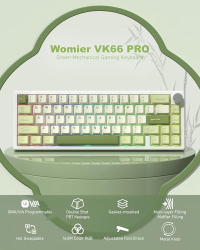 Image of Womier 60% Gaming Mechanical Keyboard Green QMK /VIA Creamy Keyboard Wired, Hot Swappable Gasket Mount RGB Key Board & PBT Keycaps(VK66 PRO)