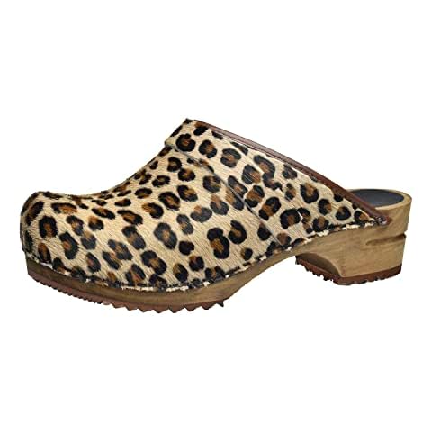 Zuecos Abiertos Sanita Caroline de Piel y Madera Leopardo Marrón Cover