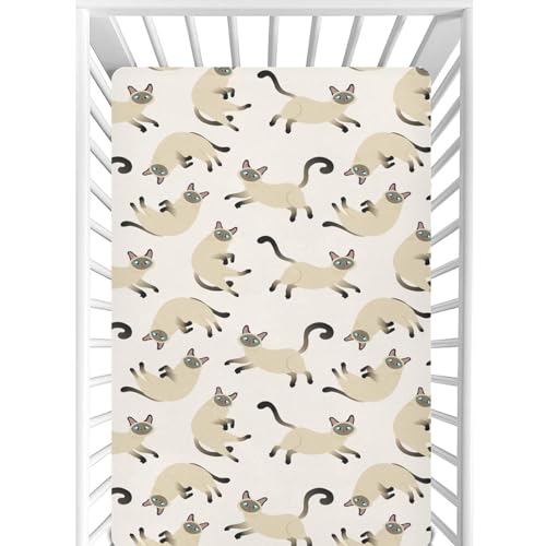 Image of CaTaKu Cute Siamese Cat Mini Crib Sheets for Girls Boys Baby Mattress Sheets Fitted, Soft Toddler Nursery Bed Sheets Neutral 28 inchx 52 inch