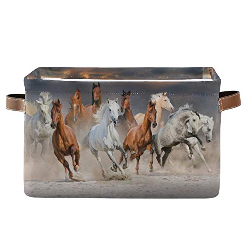 Staytop Large Storage Basket Collapsible Toy Storage Bins Waterproof Laundry Basket With Handle.used For Home Closets, Offices, Bedrooms, Kids Toy And Gift Baskets-Running Horses -Rectangular-1Pcs #TOP24