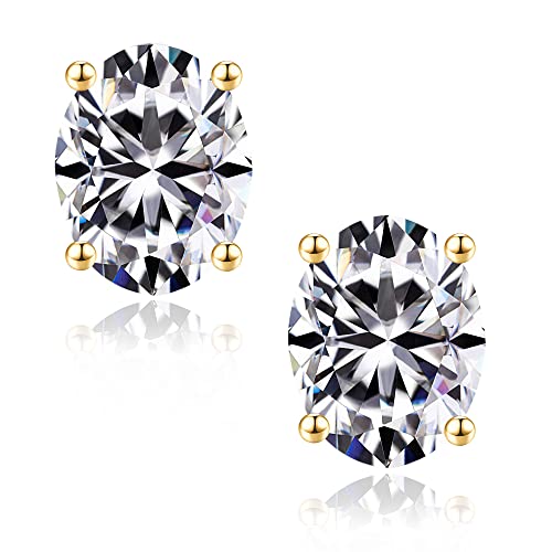 SMILEST Oval Moissanite Earrings for Women, 1-4ct D Color VVS1 Clarity Lab Created Moissanite Earrings 14K White Yellow Rose Ruthenium Vermeil 925 Sterling Silver 4-Prong Moissanite Stud Earrings