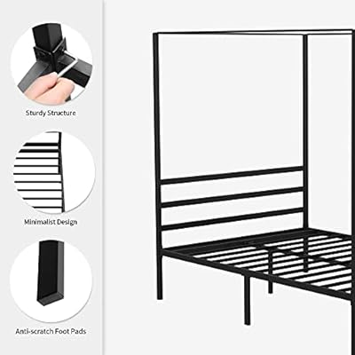 YITAHOME Metal Four Poster Canopy Bed Frame 14 Inch Platform with Built-in Headboard Strong Metal Slat Mattress Support… 41JpNd1emQL. SS400