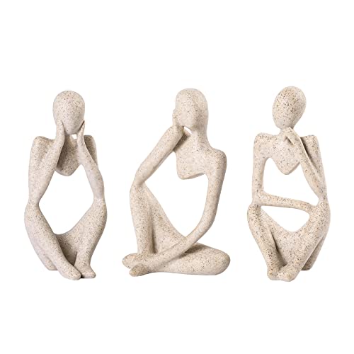 Thinker Statue Gold Decor Abstract Art Sculpture, Golden Resin Collectible Figurines for Home Living Room Office Shelf Decoration,Great Gifts Ideas (Sandstone)