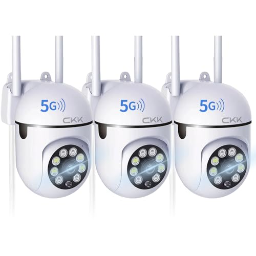 CKK 1080P Security Camera Outdoor Corded Power, 3 Pcs 2MP PTZ WiFi Home Camera (2.4G/5G Dual-Band), 360° Pan/Tilt, Color Night Vision, Motion Alerts, 2-Way Audio, Compatible with Alexa