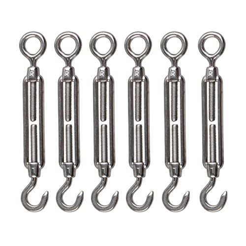 YanTone M4 Turnbuckle Hook and Eye 304 Stainless Steel Wire Rope Tensioner, 6Pcs