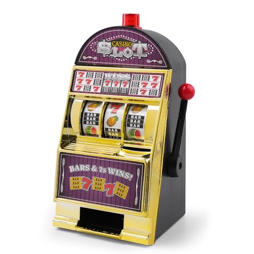 Slot Machine Money Bank for Adults (8.3 * 4.2 * 3.9inch) Lucky Seven Casino Games Toy Piggy Bank with Flashing Lights and Jackpot Sounds for Party and Family-Purple