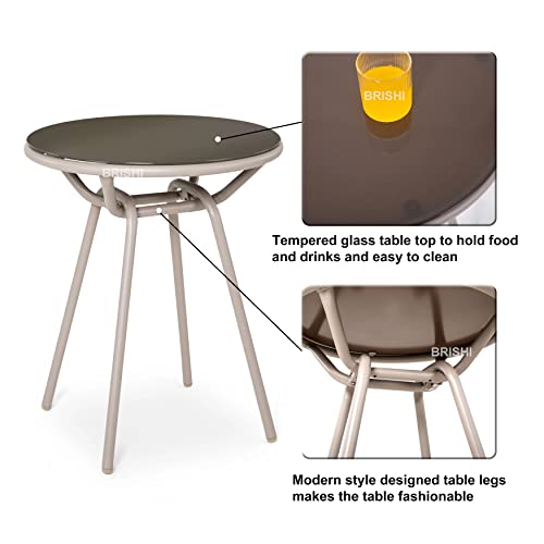 Image of BRISHI Garden Patio Seating Chair and Table Set Outdoor Balcony Garden Coffee Table Set Furniture with 1 Table and 2 Chairs Set with Cushion Braid & Rope (Grey)