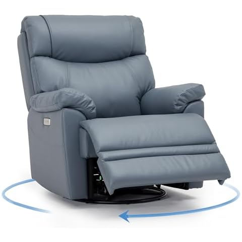 Irene House Genuine Leather Rocking Swivel Power Recliner, Swivel Living Room Reclining Sofa Chair for Adults with USB Charge Port 9221 (Genuine Leather,Blue) Cover