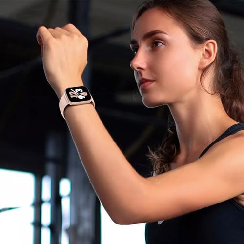 Image of Sport Band Compatible with Apple Watch 38mm 40mm 41mm 42mm 44mm 45mm 46mm 49mm, Replacement Soft Silicone Strap Wristbands for iWatch Series 11 /10 /9 /8 /7 /6 /5 /4 /3 /2 /1 Ultra SE Women Men, Pink Sand