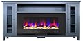 Cambridge Somerset 70 Inch Freestanding Fireplace Mantel TV Stand with Glass Doors and 42 Inch Color-Changing LED Electric Heater Insert with Driftwood Logs Display, Timer, Remote, Slate Blue/Black