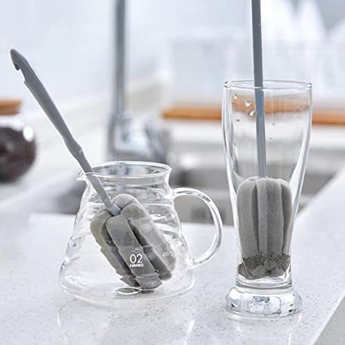 Image of 4 Pack Soft Sponge Bottle Cleaner Brush, Grey Plastic Handle Wine Glass Cup Brush Scrubber, Washing Brush Vase Bottle Pot Cleaning Brush with Traceless Hook, Long and Small Size 10 inch 15 inch