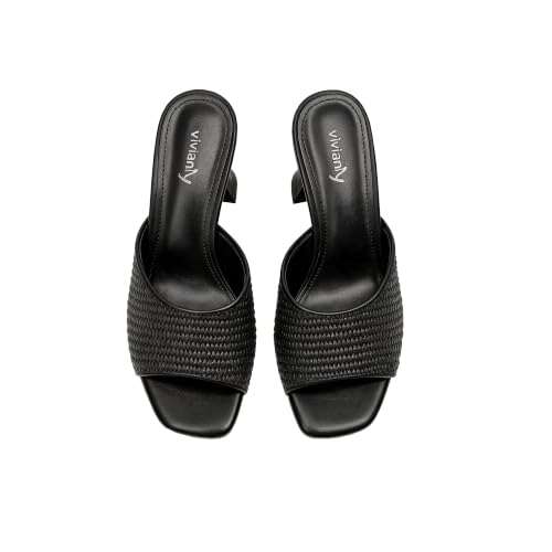 Image of vivianly Womens Square Open Heels Sandals Slip on Heeled Slides Mules for Party Daily Wear