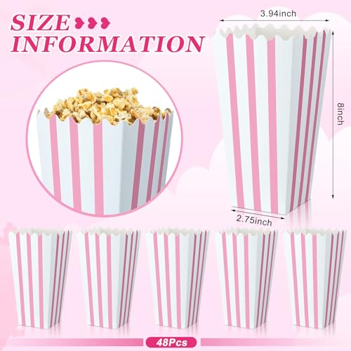 Image of Geyoga 48 Pcs Popcorn Boxes Bulk,Pink and White Striped,8 x 4 Inches