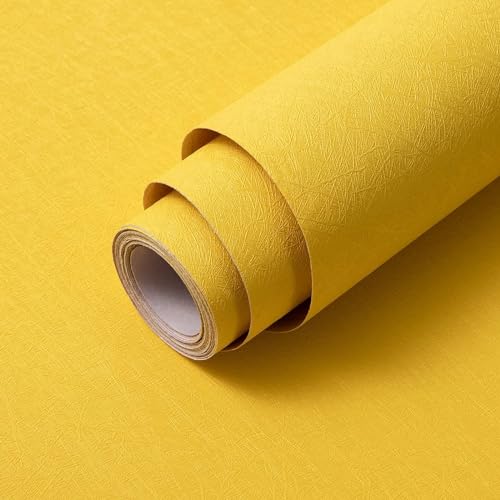 Abyssaly Yellow Wallpaper Peel and Stick Removable Wall Paper for Girls Bedroom 15.7" X 118" Self Adhesive Embossed Silk Textured Contact Paper Modern Home Decorative Shelf Liner