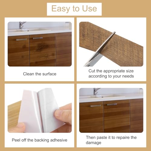 Image of uxcell 1 Roll Wood Grain Tape, 5.91 inch x33 Ft Realistic Textured Repair Tape Self Adhesive Wood Textured Patch with Tool for Floor Wall Door Table Cabinets Furniture Home Decor(Coffee Color)