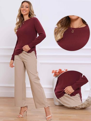 Allegra K Pullover Sweaters for Women Long Sleeve Classic Crew Neck Ribbed Knit Sweater Tops Casual Fall Fashion 20252